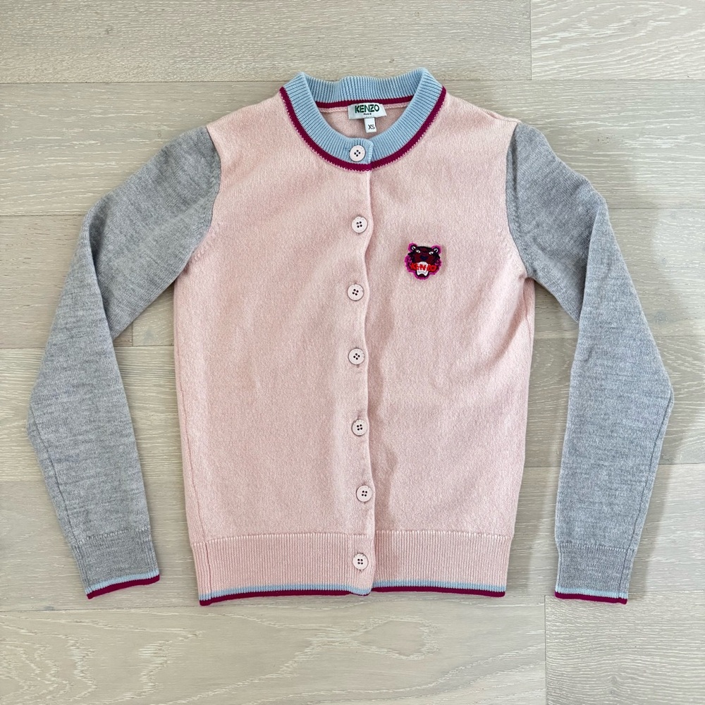 Kenzo Paris Colour Blocked Tiger Patch Wool Cardigan - Size XS